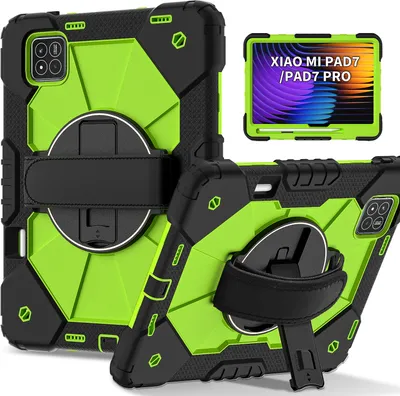 Image de Etui pour Xiaomi Pad 7 / Pad 7 Pro, étui pour tablette avec dragonne pivotante à 360° et support noir vert