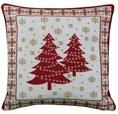 Produktbild von Kissenhülle 40 x 40 Stickerei Tannenbaum rot Winter Weihnachten Dekokissen Sofakissen 40 x 40 cm Kissenhülle