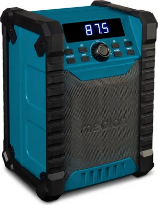 Produktbild von MEDION E65895 Baustellenradio mit Akku (robustes Gehäuse, Tragegriff, Bluetooth, Spritzwassergeschützt (IP54), UKW Radio, AUX) grün