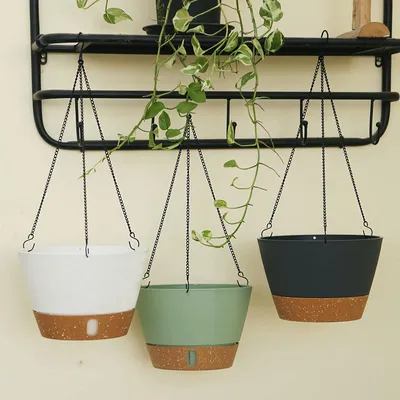 Produktbild von Hängende Pflanzenpot - Gartenornamente - Set von 2 - Dunkelgrau - 25 cm