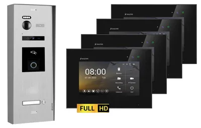 Produktbild von BALTER EVO-HD Aufputz Video Türsprechanlage mit Fingerprint 2-Draht BUS für 1-Familienhaus 4x 7" Touchscreen Monitor Silber-Schwarz-ohne WiFi