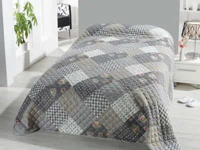 Produktbild von XL Bettüberwurf Tagesdecke Steppdecke 220x240 cm Decke gesteppt Typ456 Patchwork - taupe