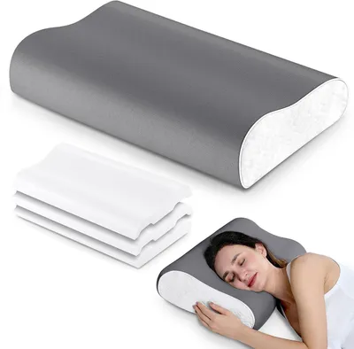 Immagine prodotto di Cuscino cervicale in memory foam - Cuscino ortopedico - Allevia i dolori al collo - Design regolabile - 60 x 35,5 cm - Grigio