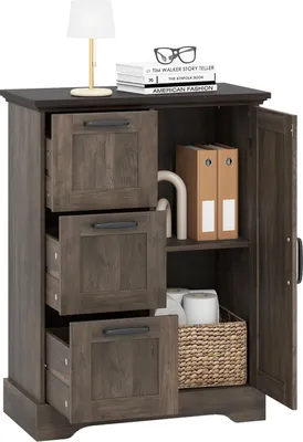 Image de Armoire de cuisine COSTWAY, armoire de rangement, buffet avec portes et 3 tiroirs, dispositif anti-basculement pour cuisine, salle à manger, 60 x 30 x 80 cm, gris