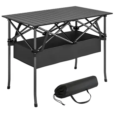 Produktbild von Klappbarer Campingtisch/Strandtisch – mit Aufbewahrungsnetz – aufrollbare Tischplatte – inklusive Aufbewahrungstasche – 93 x 55 x 68 cm – Schwarz
