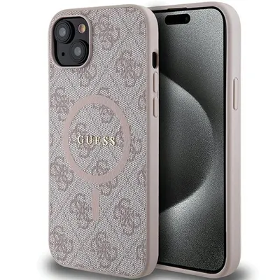 Zdjęcie produktu dla Etui Guess 4G Collection Leather Metal Logo MagSafe na iPhone 14 / 15 / 13 - różowe