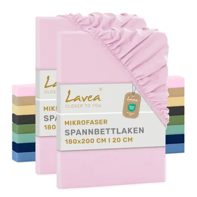 Produktbild von Lavea® 2er Set Spannbettlaken 180x200 cm aus Mikrofaser, Bettlaken mit Rundumgummi, für Matratzen bis 20 cm, atmungsaktiv und kühlend - Rosa
