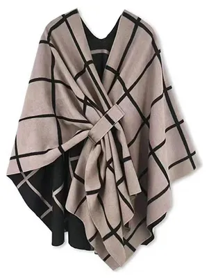 Obrázok produktu pre Dámsky zimný šál, pletený pončo, teplý, elegantný, farba khaki