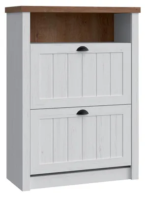 Produktbild von Schuhschrank 2 Fächer Weiß - Schuhregal Schuhständer Schuhe Flur Regale Landhaus