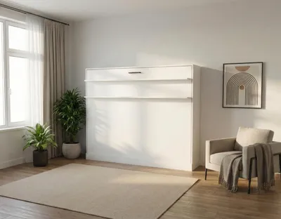 Produktbild von Schrankbett 150x200 cm Horizontal | Klappbett Wandbett Einzelbett platzsparend | Weiß