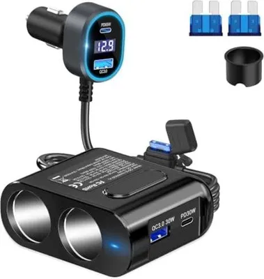 Obrázek produktu pro 12V dvojitá USB nabíječka do auta s LED voltmetrem