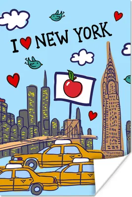 Produktbild von MuchoWow® Poster New York - Zeichnung - Taxi 40x60 cm - Plakate für die Wand - Poster Babyzimmer