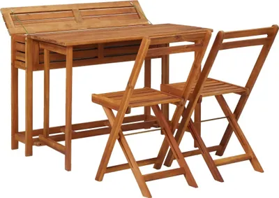 Produktbild von vidaXL Gartentisch-Set mit Hochbeet, Akazie Massivholz, Braun, 2 klappbare Stühle, Hochbeet mit Deckel, verzinktem Innenbehälter