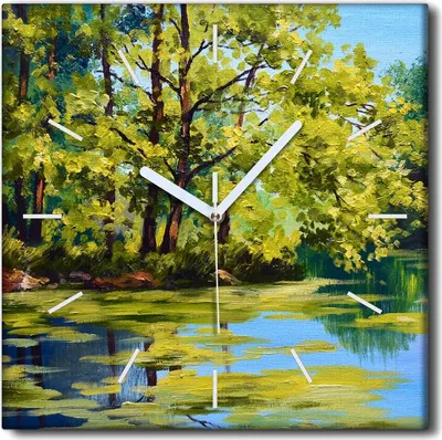 Produktbild von Coloray Uhr auf Leinwand 30x30 cm Wand Uhr Dekoration Wohnzimmer Segeltuch weiße Zeiger -Landschaft des Waldherbstes