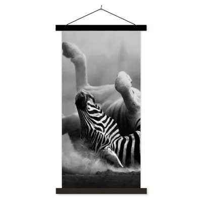 Produktbild von MuchoWow® Textilposter Zebra - Tiere - Schwarz - Weiß 90x180 cm mit schwarzem Rahmen - Dekoration Wohnzimmer