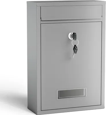 Image de Wiltec Boîte aux lettres murale verrouillable V11 argentée pour courrier, 215 x 90 x 320 mm, Revêtement par poudre, Fente 191 x 36 mm, avec porte-nom