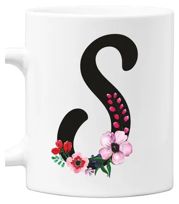 Keramikbecher Blumenmuster Buchstabe S 11 oz