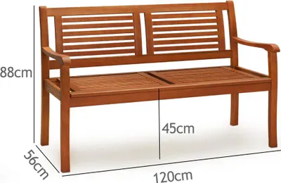 Image de Casaria Banc de jardin en bois eucalyptus pré-huilé 2 places Balcon Banc en bois Terrasse Extérieur petit banc en bois