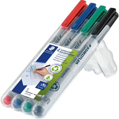 Produktbild von STAEDTLER Lumocolor 311 - Marker - nicht dauerhaft - Schwarz, Rot, Blau, Grün - 0.4 mm - extrafein (Packung mit 4)
