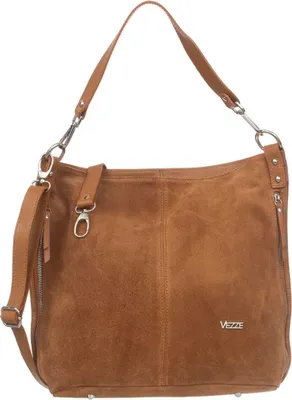 Produktbild von Damenhandtasche aus italienischem Wildleder - geräumig mit abnehmbarem Schultergurt - mehreren Reißverschlusstaschen - A4-tauglich - Kupferfarbe
