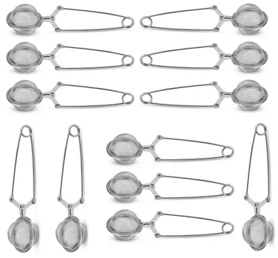 Produktbild von 12 Stück Edelstahl Teezange, hochwertige Teeklammer für lose Blätter, Tee Ei in Kugelform, 12er Set - Teebeutel - stilvolles Teefilter , Teesieb langlebig & vielseitig, Tassensieb, Gewürzei