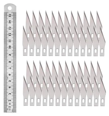 Produktbild von Bastelmesser Klingen Set, Ersatzklingen für Bastelmesser, Edelstahl Hobbymesser Set, Präzisions Craft Messer Klingen, 50 Stück