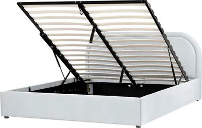 Produktbild von BELIANI Polsterbett Hellblau Chenille Stoff Bettrahmen mit Lattenrost 160x200 cm Bettkasten Hochklappbar Hohes Kopfteil Modern Schlafzimmer Doppelbett