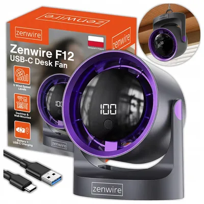 Produktbild von Zenwire F12 Akku-Tischventilator USB-C, tragbarer Mini-Ventilator mit stufenloser Regelung und Display