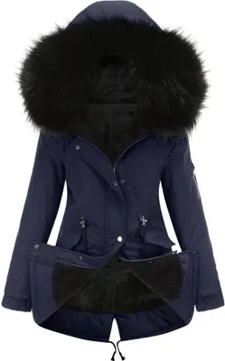 Produktbild von ASKSA Damen Wintermantel Warm Wasserdichter Gefuettert Winterjacke Damen Mittellange Winterparka mit Verstellbarer Taille und Abnehmbarem Kunstfell-Rand,Dunkelblau,S