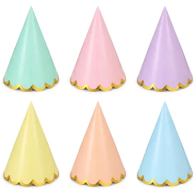 6 bunte Partyhüte, Regenbogen-Kegelhüte für Feste