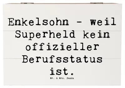 Produktbild von Mr. & Mrs. Panda Box Spruch Enkelsohn Held 22 x 15 cm - Weiß - Geschenk, persönliche Erinnerungen, erinnerungsbox holz, Geschenkbox, Hommage, fotobox, Familie, Liebe, aus