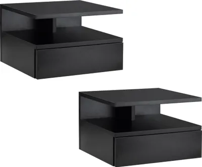 Image de HOMCOM Lot de 2 Tables de Chevet murales - Lot de 2 Tables de Nuit - tiroir Coulissant, Niche, Plateau - Panneaux Particules Noir