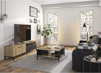 Image de Ensemble meuble TV et table basse - TRUST - Chêne et noir - GAMI