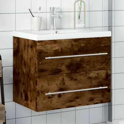 Produktbild von "WINTER SALE"Waschbeckenunterschrank/Badezimmermöbel- modernes Design - Badezimmerschrank/Unterschrank - mit Einbaubecken Räuchereiche DE852050 - Badezimmerschränke
