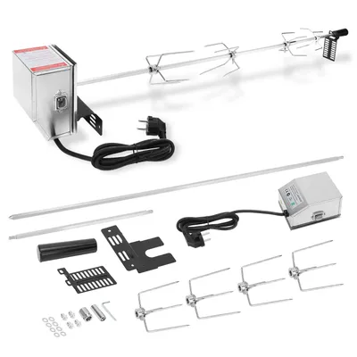 Immagine prodotto di Set spiedo da barbecue da 117 cm con 4 spiedini per carne e motore in acciaio inox 220 V Spiedo girevole Girarrosto Spiedo girevole elettrico Spiedo universale Spiedo da barbecue in acciaio inox 304