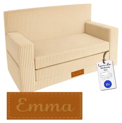 Produktbild von LEANBE Personalisiertes Kindersofa mit Namen – 3-in-1 Spiel- und Schlafsofa für Kinder, Cord Beige