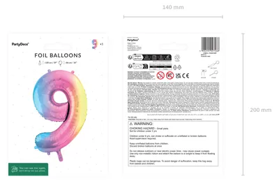 Immagine prodotto di Palloncino in foil numero 9 Palloncino numerato 86 cm Pastello Colorato