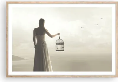 Produktbild von Gerahmtes Poster - Rahmen in heller Eiche - Frau Käfig Vogel - 91,5x61 cm - Wand Bild - Wanddeko - Wandbilder - Kunstposter - Wandposter - Bilderrahmen - Bilder - Kunstdruck - P2NAA91x61-4787