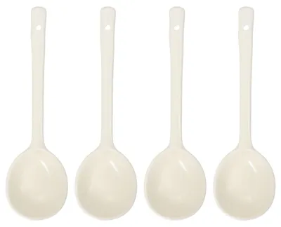 4 Keramik-Suppenlöffel, langstielig, weiß, 16,5 cm
