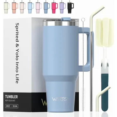Productafbeelding van Thermobeker voor onderweg, 591 ml, Smogblauw. Dubbelwandig roestvrij staal, vacuüm geïsoleerd, lekvrij, met handvat en rietje