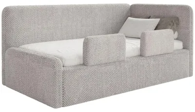 Obrázek produktu pro Selsey Fanko – dětská postel 90x200 cm s čelem vpravo, plyš, greige