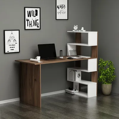 Immagine prodotto di Scrivania Homidea Deluxe - Scrivania per computer dal design moderno (noce/bianco)