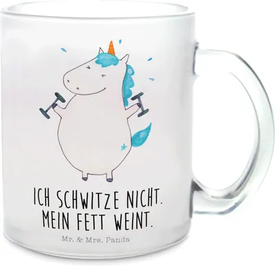 Produktbild von Mr. & Mrs. Panda Tee Tasse Einhorn Fitness - Transparent - Geschenk, Trinkglas, Haferl, Teetasse, Motivtasse, Sixpack, Unicorn, Gym, Pott, Einhörner, Diät