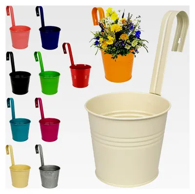 Produktbild von 5 Stück Hänge-Töpfe/Blumentöpfe/Hängetöpfe - Metall - Ø 17 cm - grün - Hängend mit Haken & Halterung