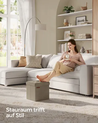 Produktbild von SONGMICS Sitzhocker mit Stauraum, kleine klappbare Sitzbank, 30 x 30 cm Fußbank, Aufbewahrungsbox, bis 130 kg belastbar