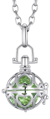 Produktbild von Morella Damen Schutzengel Halskette Edelstahl 70 cm mit Anhänger Liebesherzen und Klangkugel Zirkonia grün Ø 16 mm in Schmuckbeutel