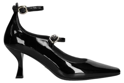 Produktbild von Damen Pumps echtes Leder schwarz mit Knöchelriemchen und eleganter Absatzhöhe Black B 36
