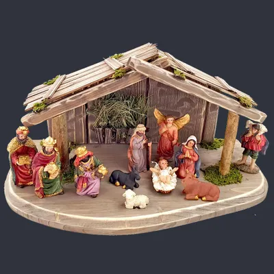 Produktbild von Graubraune Holzkrippe mit Figuren 38 cm