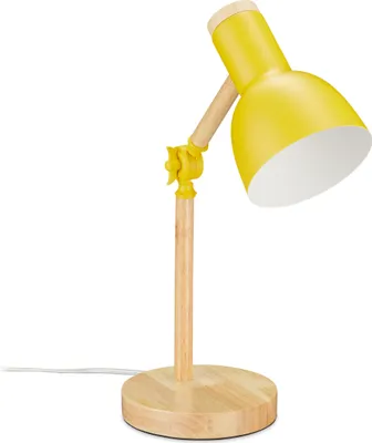 Immagine prodotto di Lampada da scrivania Relaxdays, lampada da tavolo retrò regolabile, legno e metallo, attacco E14, lampada da lettura, 45,5 x 14,5 cm, gialla