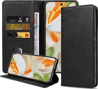 Produktbild von Smartphonica Handytasche passend für Google Pixel 9 Pro Kunstleder mit Magnetverschluss und Kartenhaltern Buchhülle mit Klappe - Schwarz